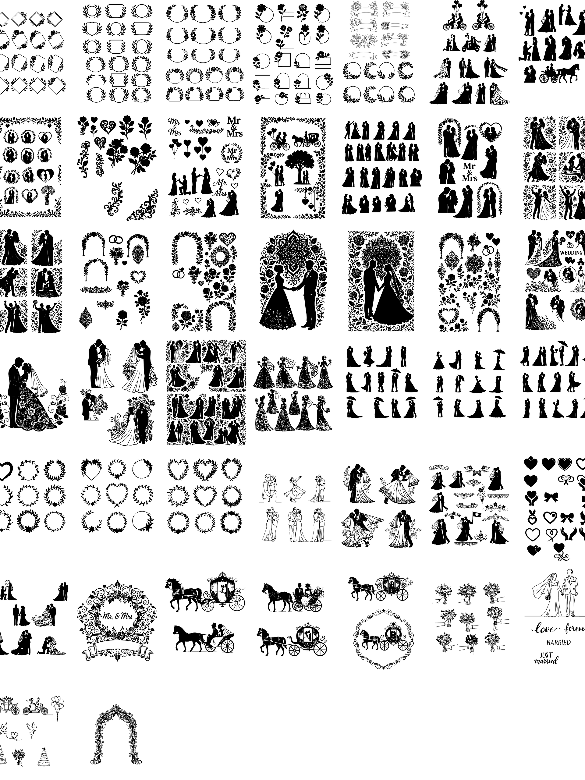 Wedding svg set, Mr and Mrs svg, family monogram designs, decorative ornaments, bride groom quotes, png files product image (4)