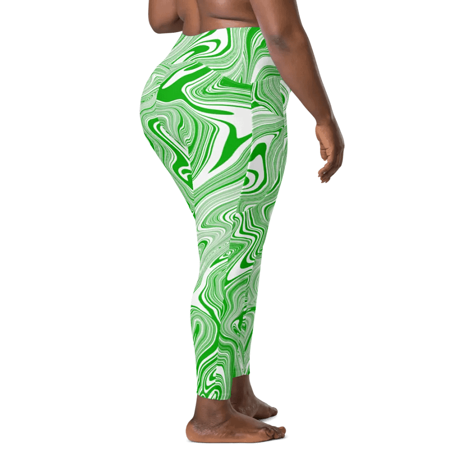 Leggings with Pockets - Green and White Liquid Swirls product image (10)