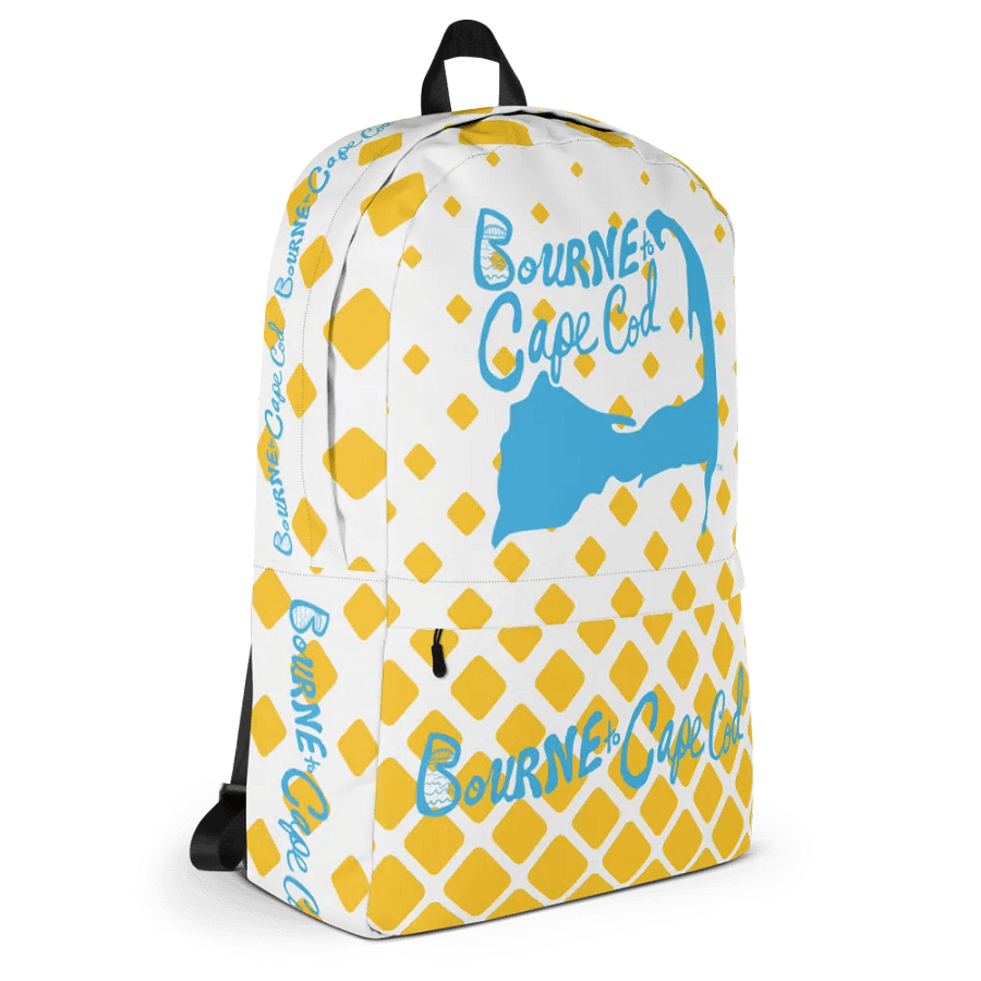 🌊 BOURNE to Backpack – Coastal Cool with BRN.2C.C.™ Vibes 🎒| Blue Logos | Retro Mod Yellow Diamonds product image (3)