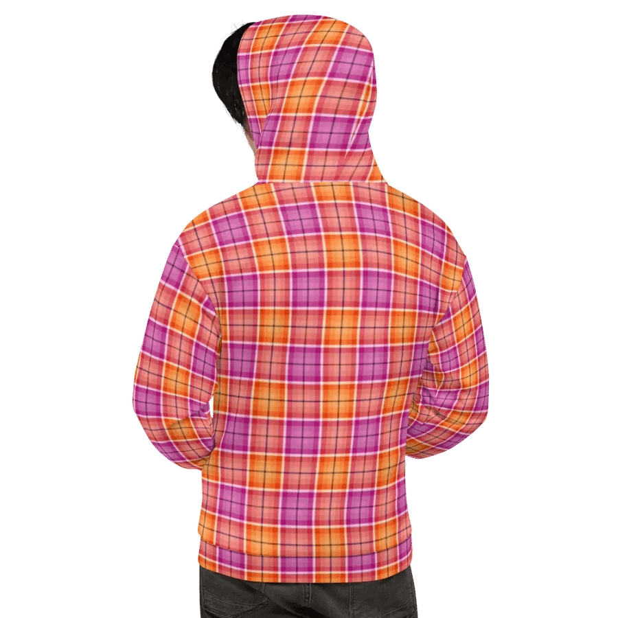 Bright Orange and Pink Plaid Hoodie product image (9)