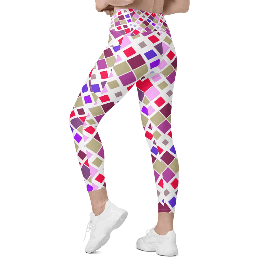 Colorful Square Pattern Design Leggings with Pocket - v10 product image (9)