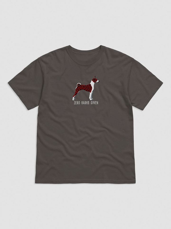 Zero Barks Given T-Shirt(Embroidered) of a Basenji(Brindle) product image (1)