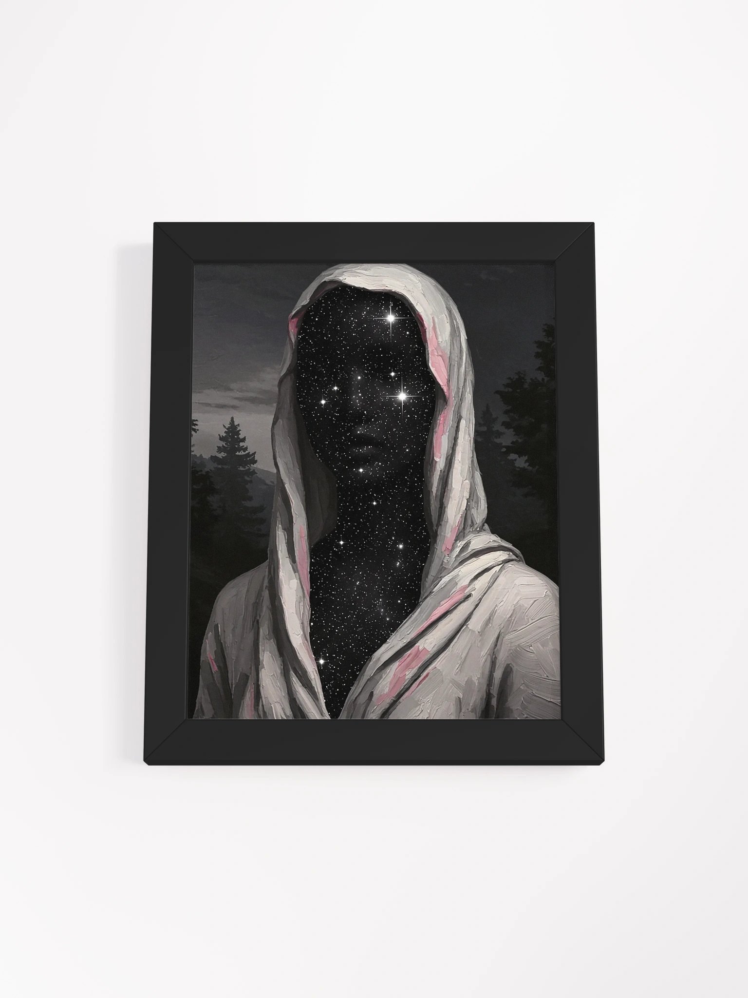 Celestial Being Surreal Art, Starry Night Sky Hooded Figure, Dark Academia Aesthetic Cosmic Portrait, Ethereal Space Galaxy Wall Art product image (1)