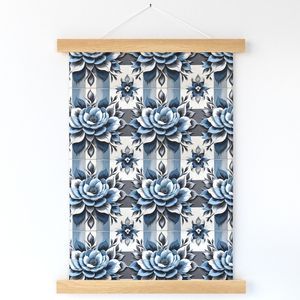 Seamless Pattern - Painted Floral Tile Pattern 2 in Blues, Grays and White product image (12)