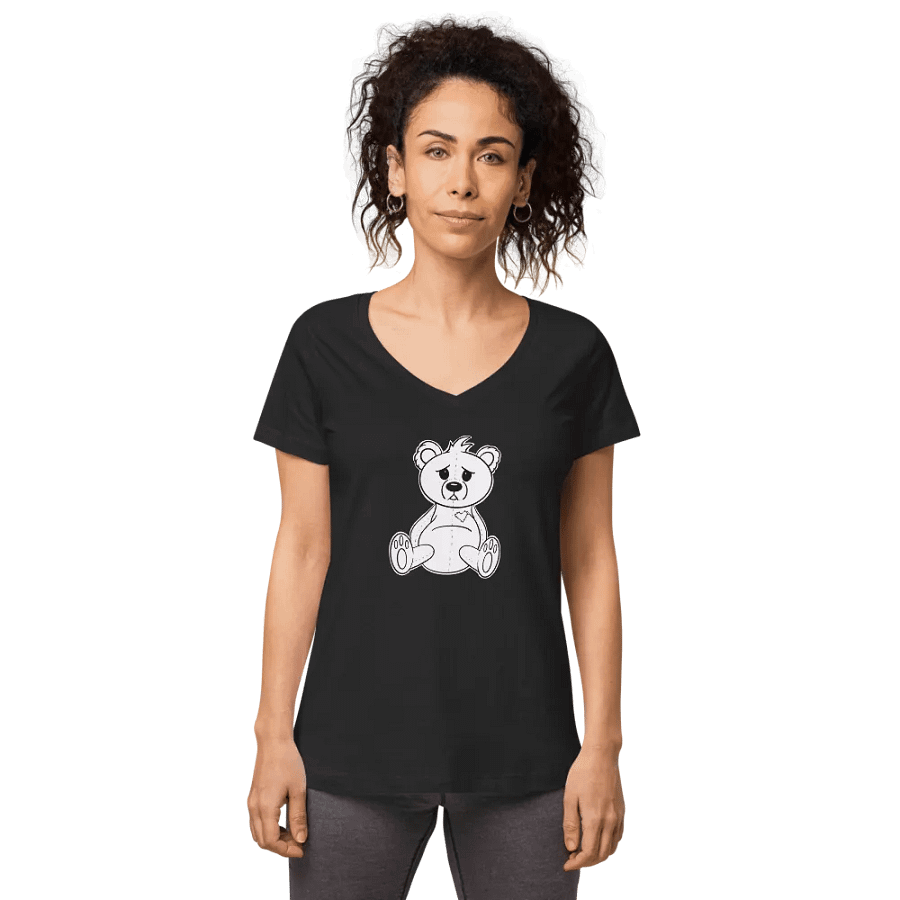 Anxious Teddy B&W VNeck T-Shirt product image (1)