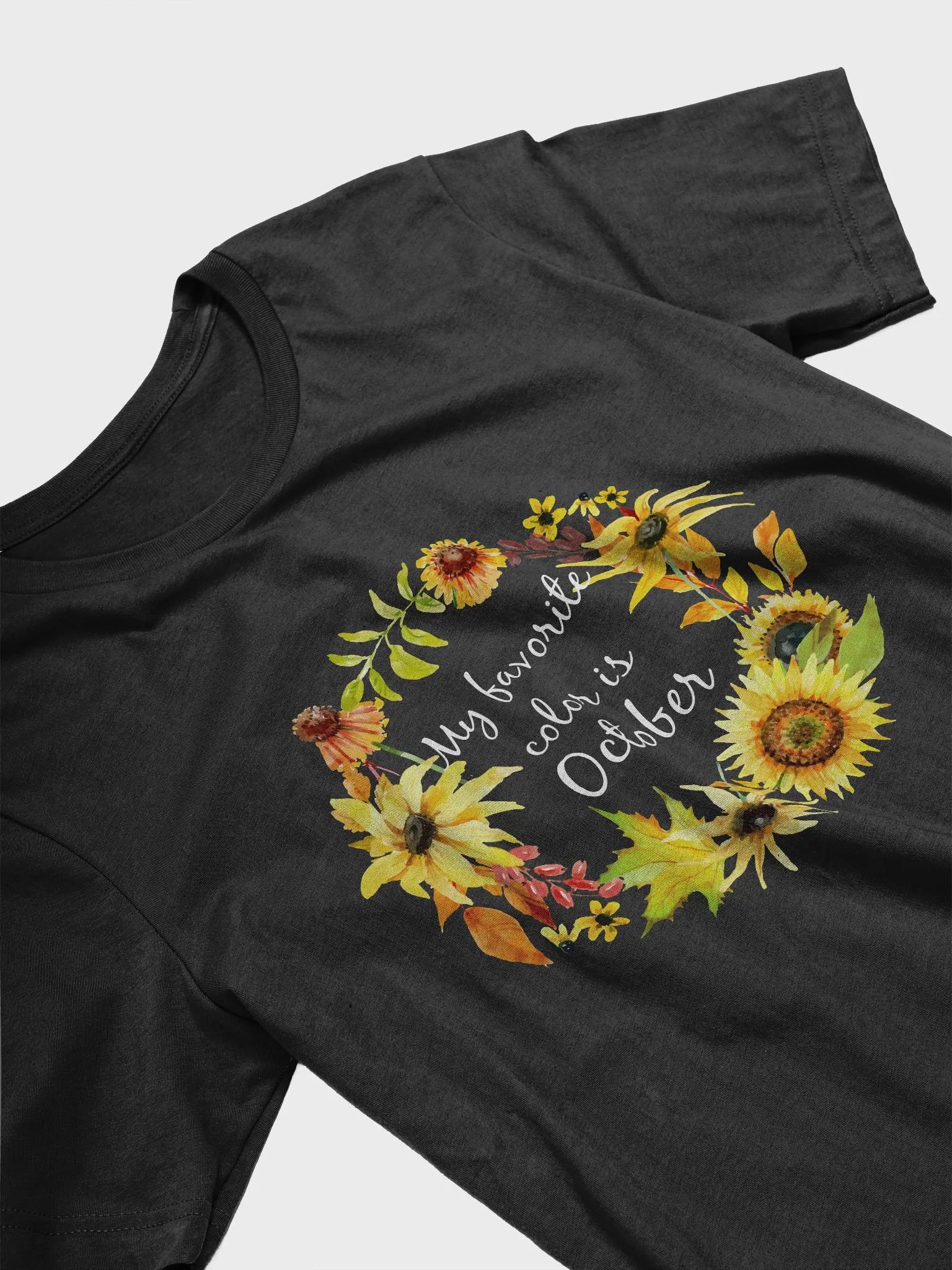 🌻 My Favorite Color is October T-Shirt | Autumn Floral Wreath Shirt | Cute Fall Season Tee product image (19)