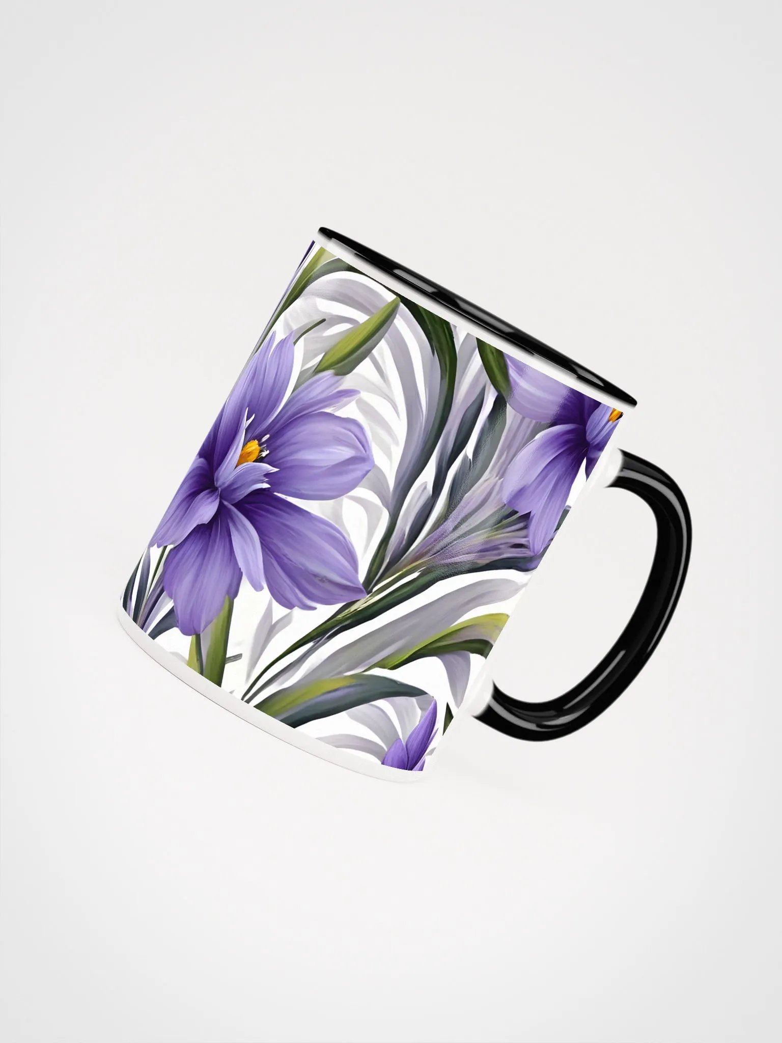 Coffee Mug with Color Inside - Purple Floral Pattern on White Background product image (3)