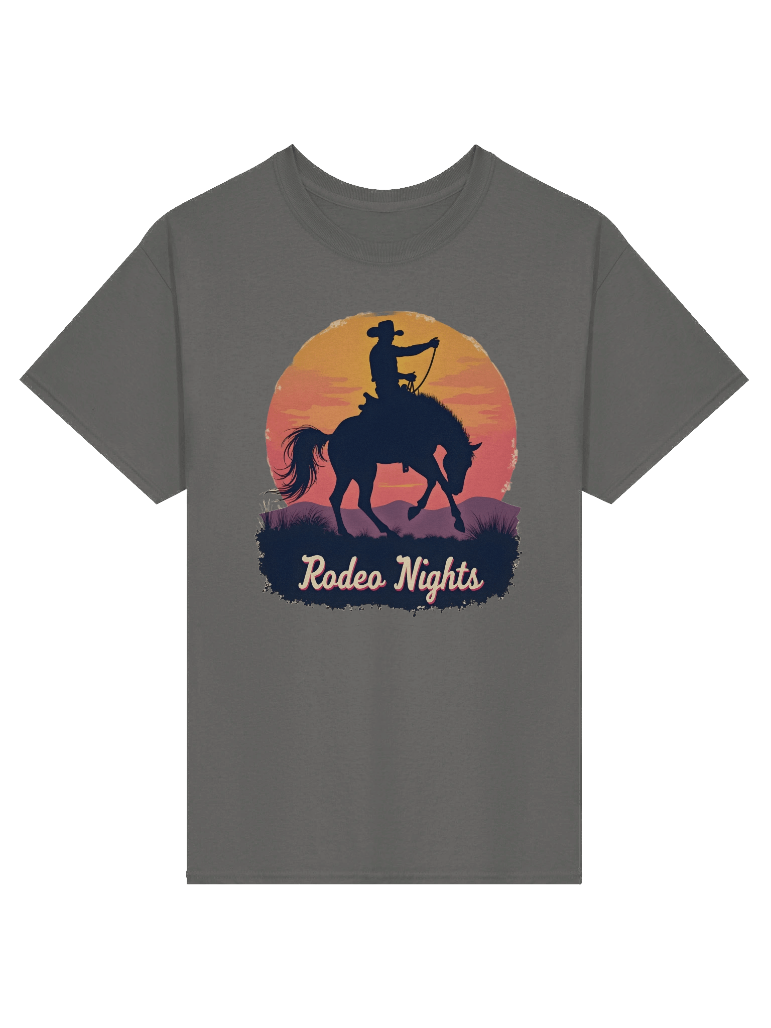 Rodeo Nights Vintage Western T-Shirt - Cowboy Horse Silhouette Sunset Tee for Country Lovers & Rodeo Fans product image (4)