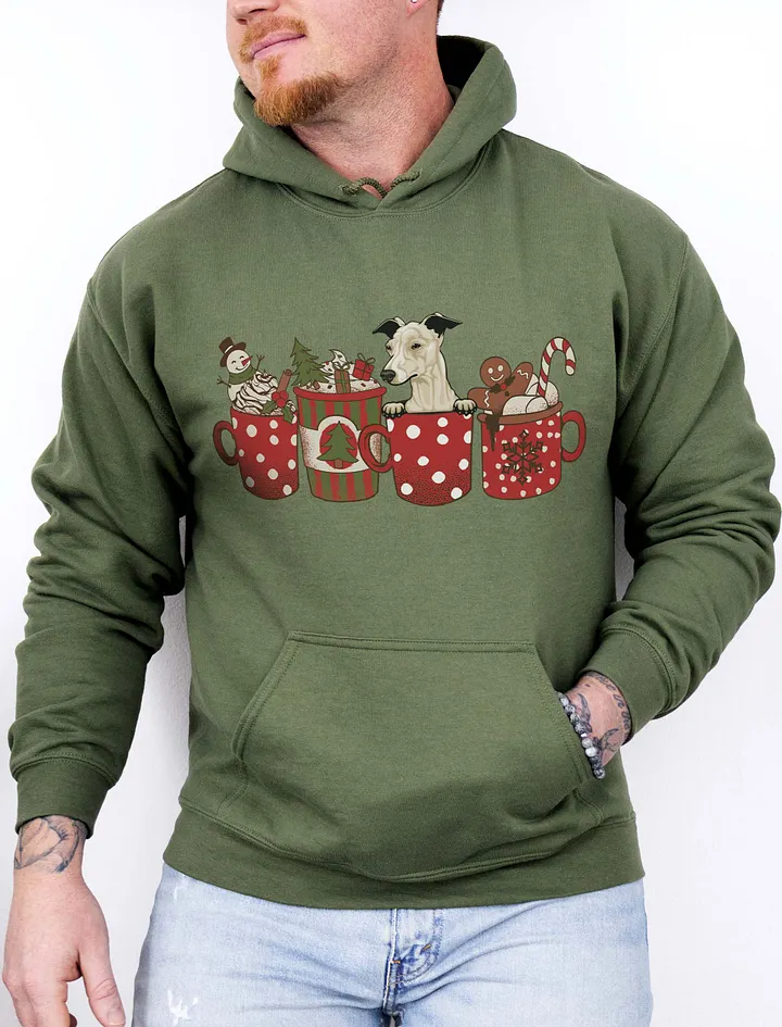 Cute Italian Greyhound(Fawn) in a Christmas Cup Hooded Sweatshirt | Funny Christmas Iggy Pup in a Cup product image (11)