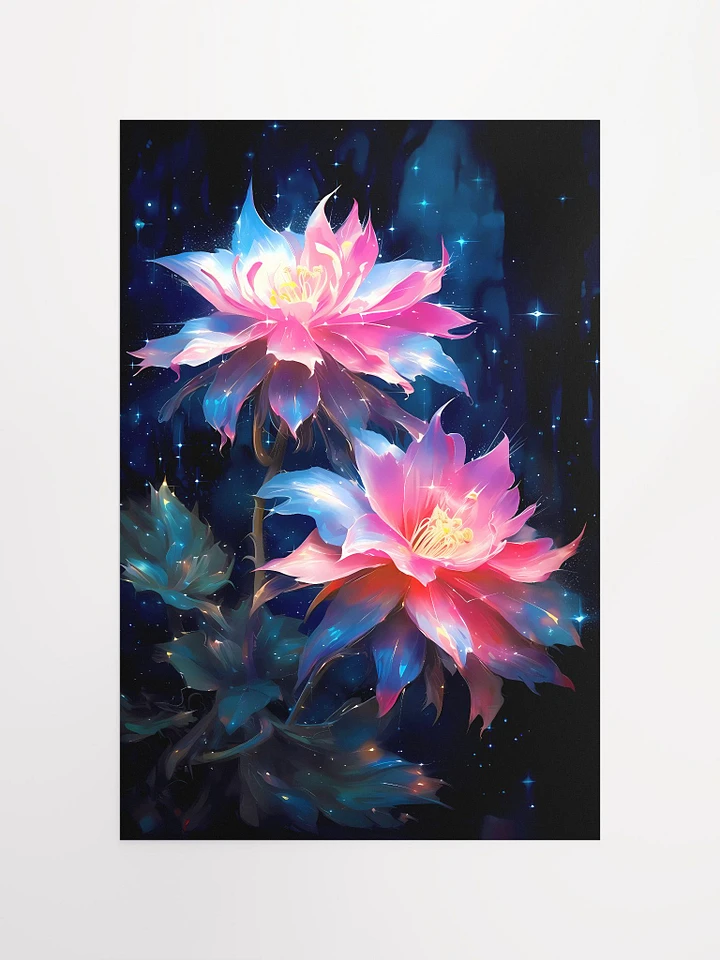 Galactic Blossoms Poster: Iridescent Flowers Amidst Starlight Matte Poster product image (2)