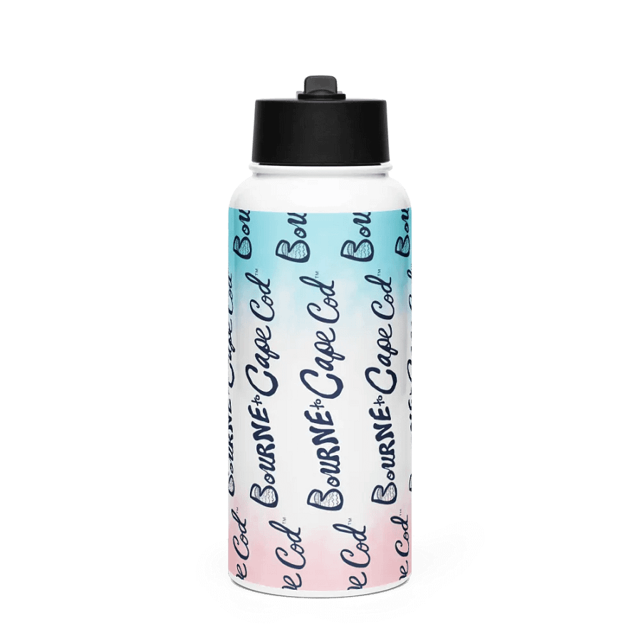 BOURNE to Cape Cod™ | Navy Logo Vertical Repeat | Stainless Steel Water Bottle | Iconic Pink, White & Blue product image (1)