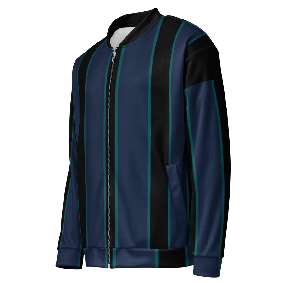 Turquoise Outlined Stripes Bomber Jacket product image (7)