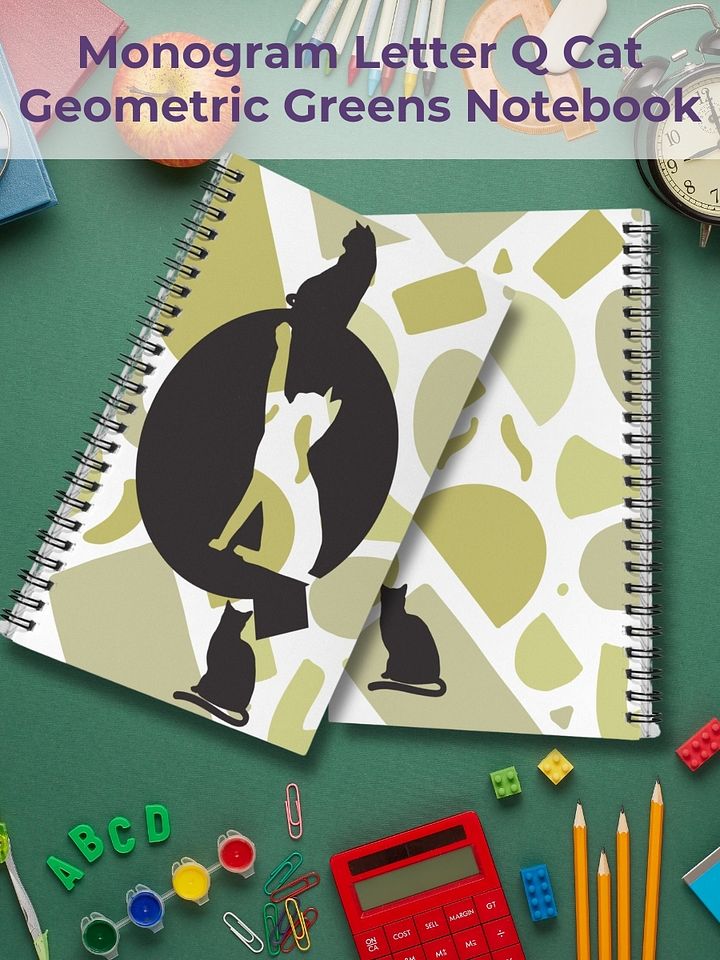 Monogram Letter Q Cat Lover Geometric Greens Notebook product image (1)