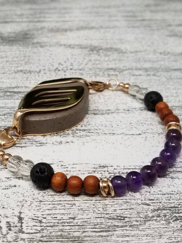 Crown Chakra Aromatherapy Bracelet | Amethyst & Lava Stone | Handmade Accessory for Bellabeat Leaf Urban & Ivy product image (1)