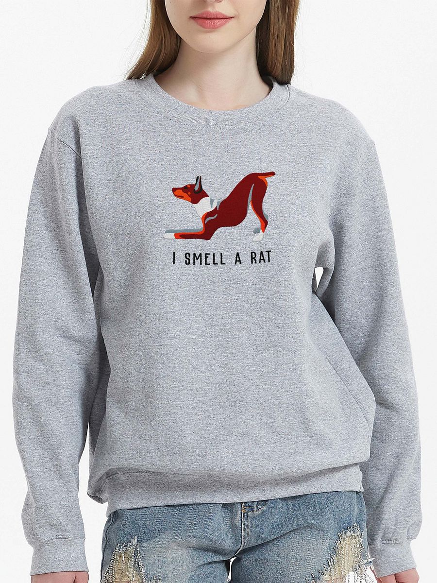 I Smell a Rat Sweatshirt (Embroidered) of a Rat Terrier(Brown & Tan) product image (2)