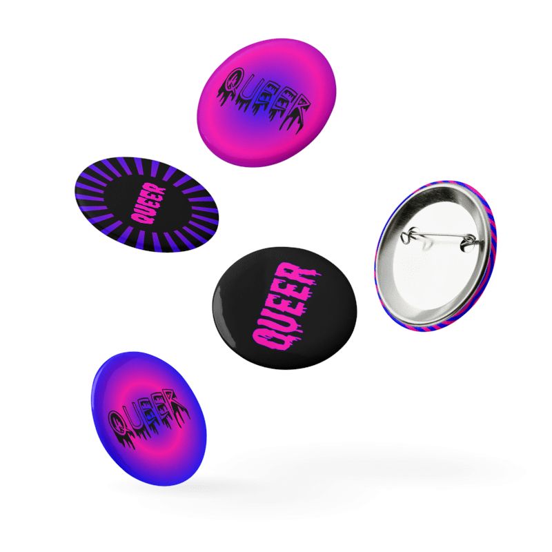 Creepy Queer Pride Pins, Cotton Candy Color Blue Pink Pin Buttons, Queer Horror Art Accessories product image (3)