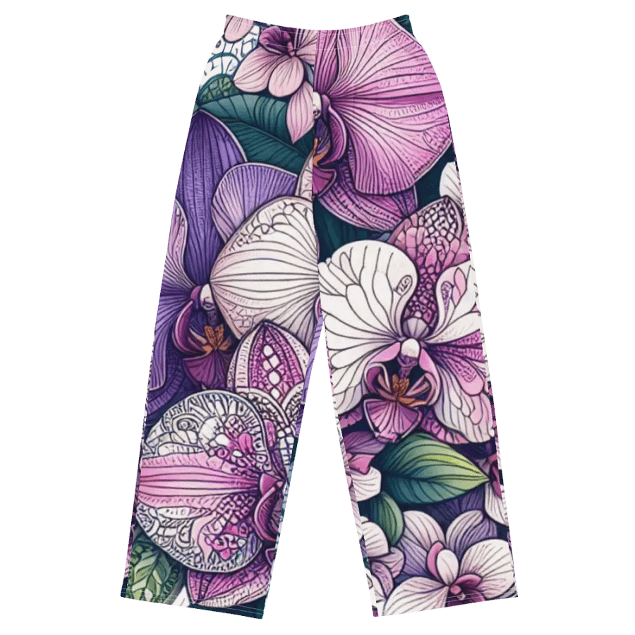All-Over Print Unisex Wide-Leg Pants | AI work orchid flower design product image (1)