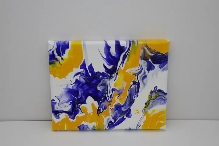 Framed Acrylic Pour Painting on 8in x 10in Canvas- Gold and Blue product image (2)