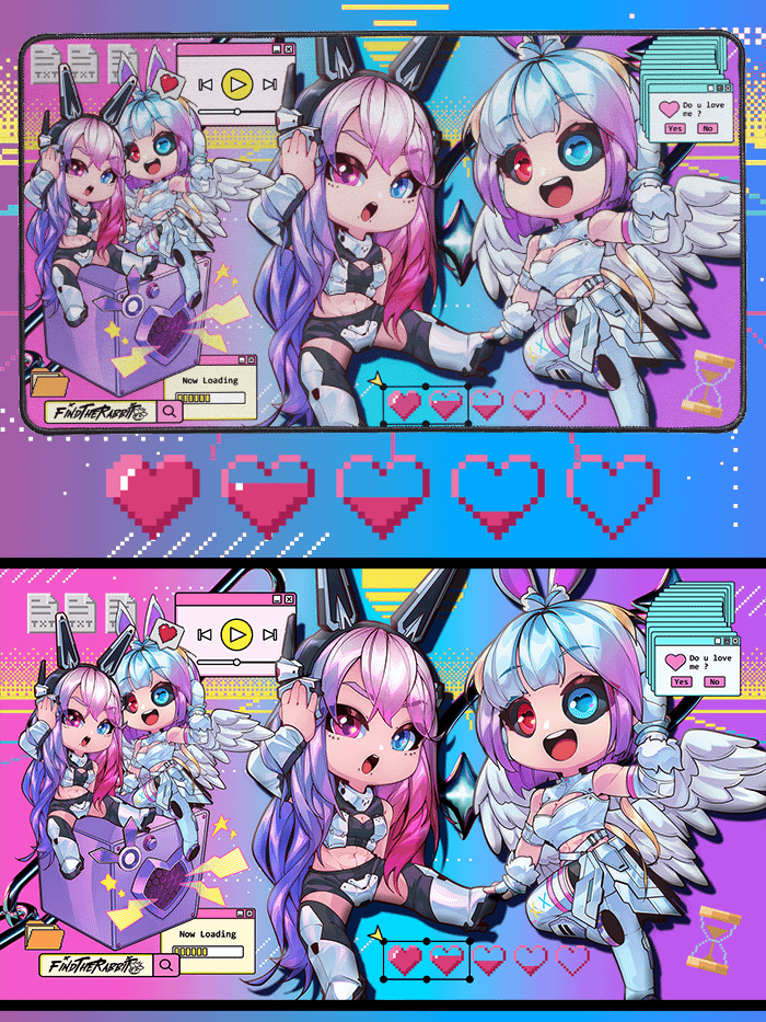Pixel 8BIT Love - Anime Deskmat Find The Rabbit + VTuber Duo product image (1)