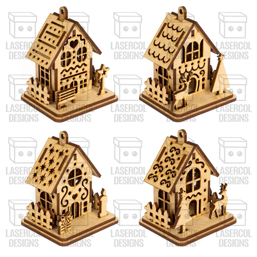 Christmas Houses Ornaments Boxes Set 2 (8 Houses Styles) - Laser Cut Files product image (10)