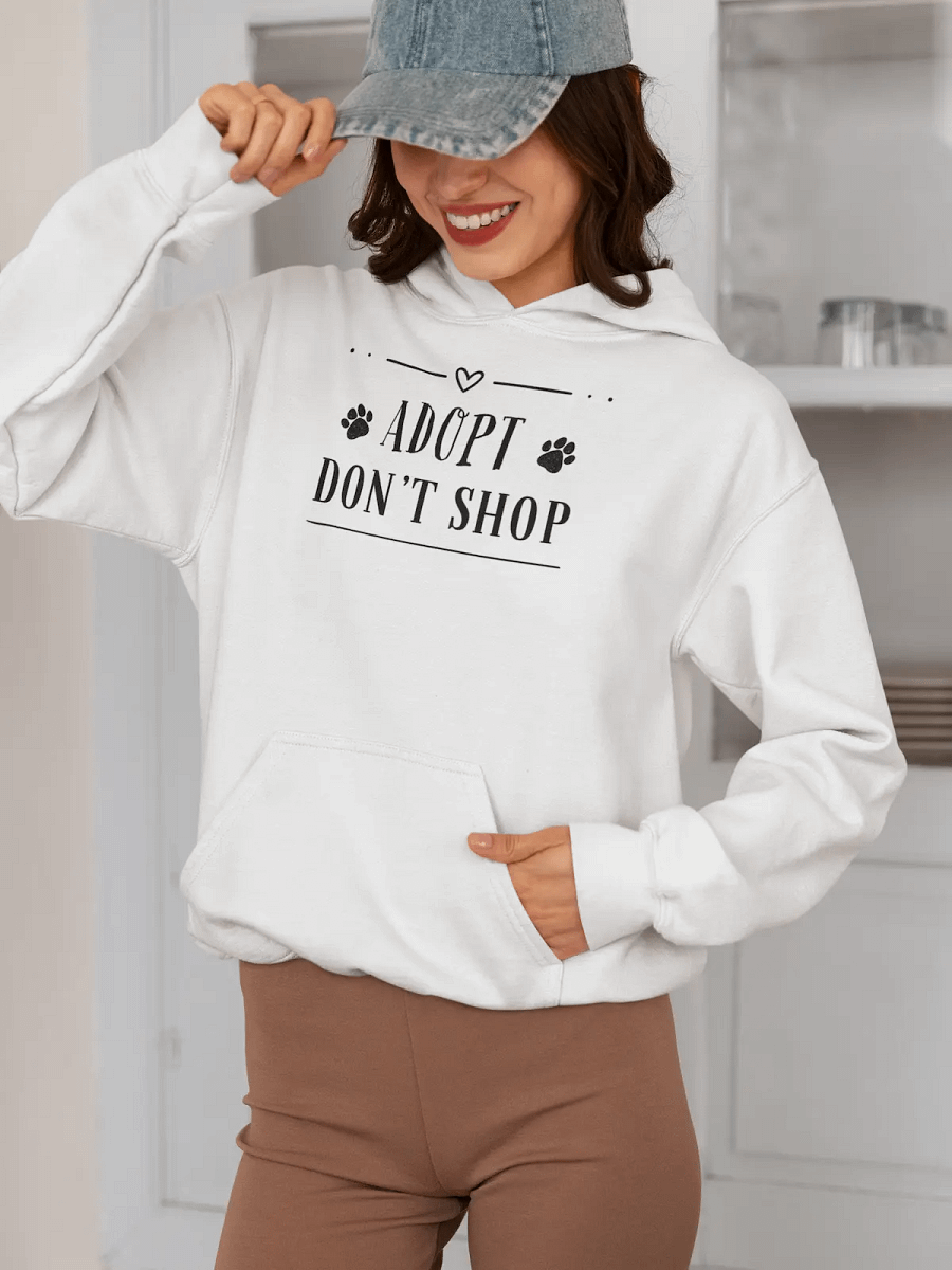 Adopt Don't Shop, black letters on Gildan 18500 Hoodie product image (1)