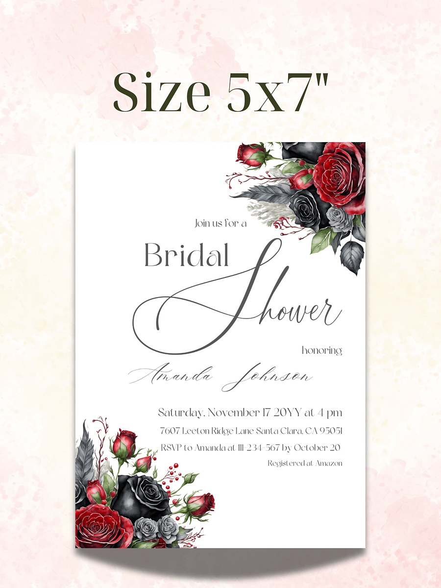 Dark Flowers Bridal Shower Invitation, Rustic Black Floral Wedding Shower Invite Canva Template, Printable Garden Party, Digital Download product image (2)