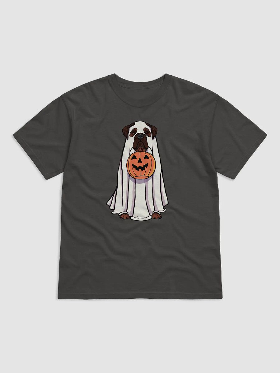 Funny Halloween Bullmastiff(Brindle) T-Shirt | Funny Bullmastiff Wearing a Ghost Costume and Holding a Pumpkin Basket product image (13)