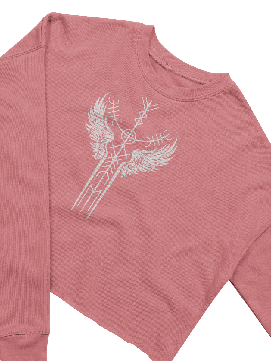 The Valkyrie Stave Women's Fleece Crop Sweatshirt (white print) product image (1)