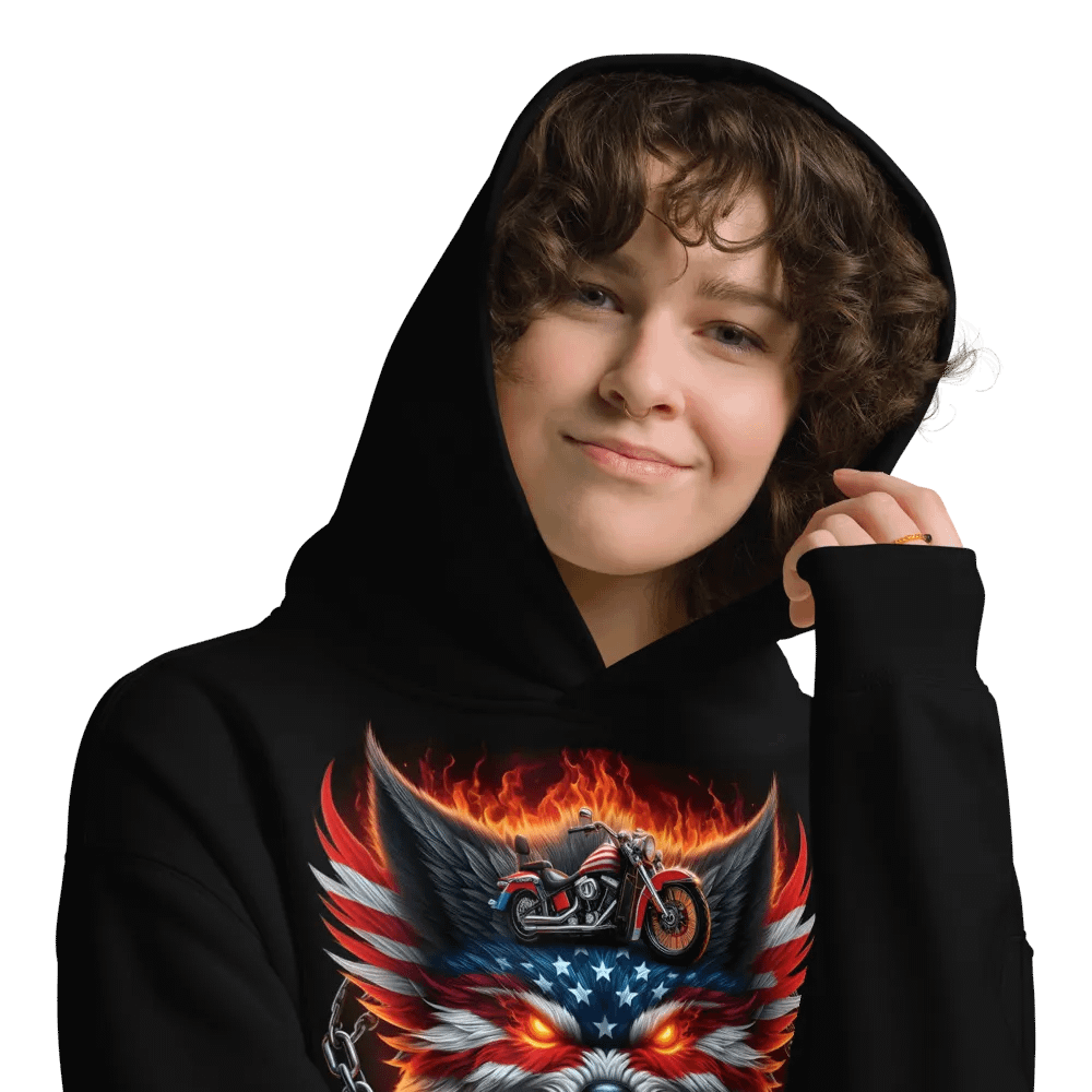 Fiery Wolf American Flag Oversized Hoodie #35 product image (9)