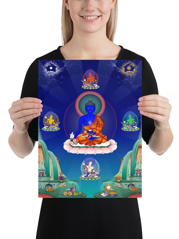 Medicine Buddha with Healing Dakinis thangka canvas print product image (3)