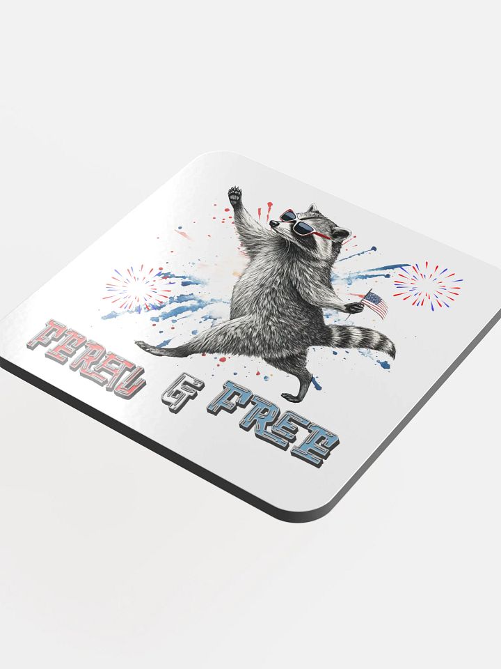 Feral And Free Raccoon Patriotic Cork Coaster product image (1)
