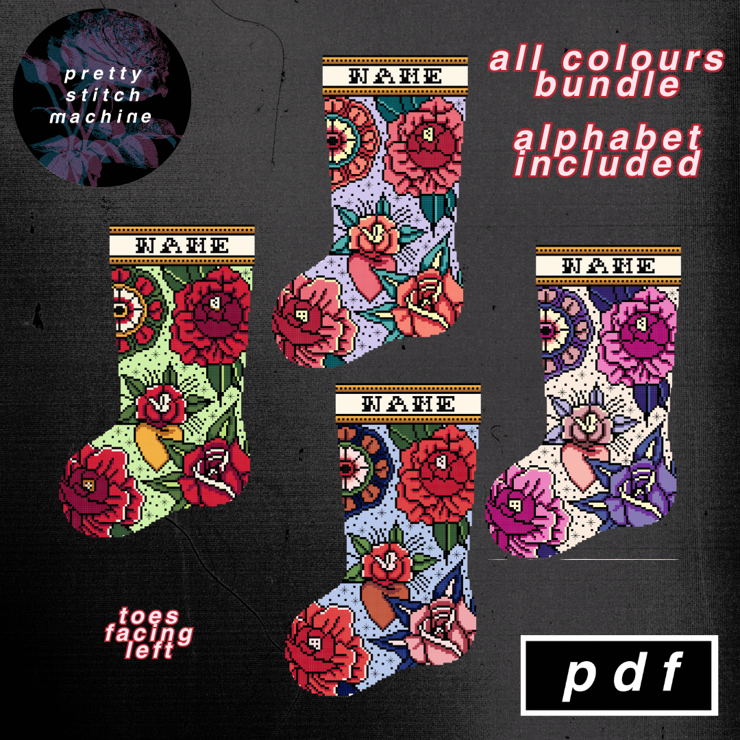 Traditional Florals Holiday Palette Left-Facing Christmas Stocking Pattern Bundle product image (1)