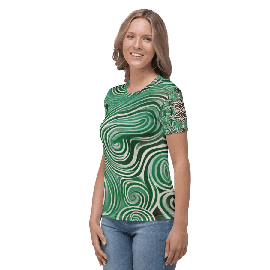 Funky Cool Green Liquid Tie-Dye Women's Crewneck T-shirt product image (3)