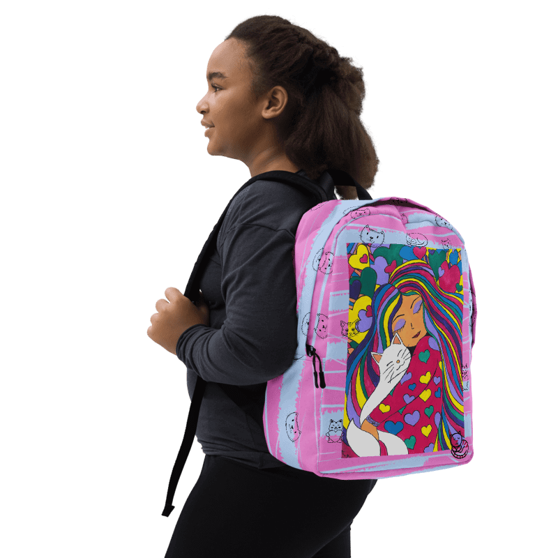 Girl with the cat (art by Dina R.) acrylic painting picture - Minimalist Backpack product image (6)