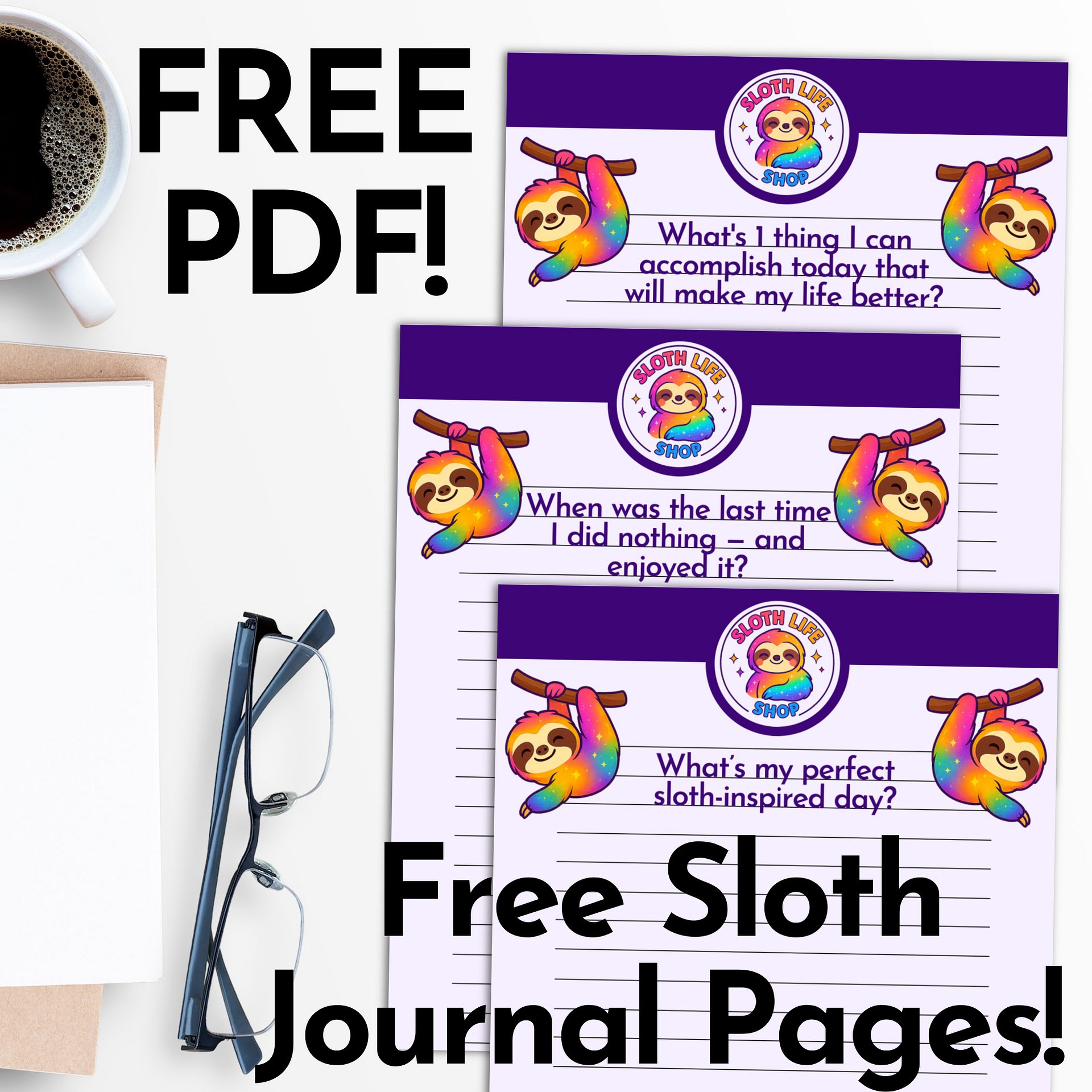 Sloth Journal Challenge – 21-Day Prompts PDF (Free Download) product image (1)