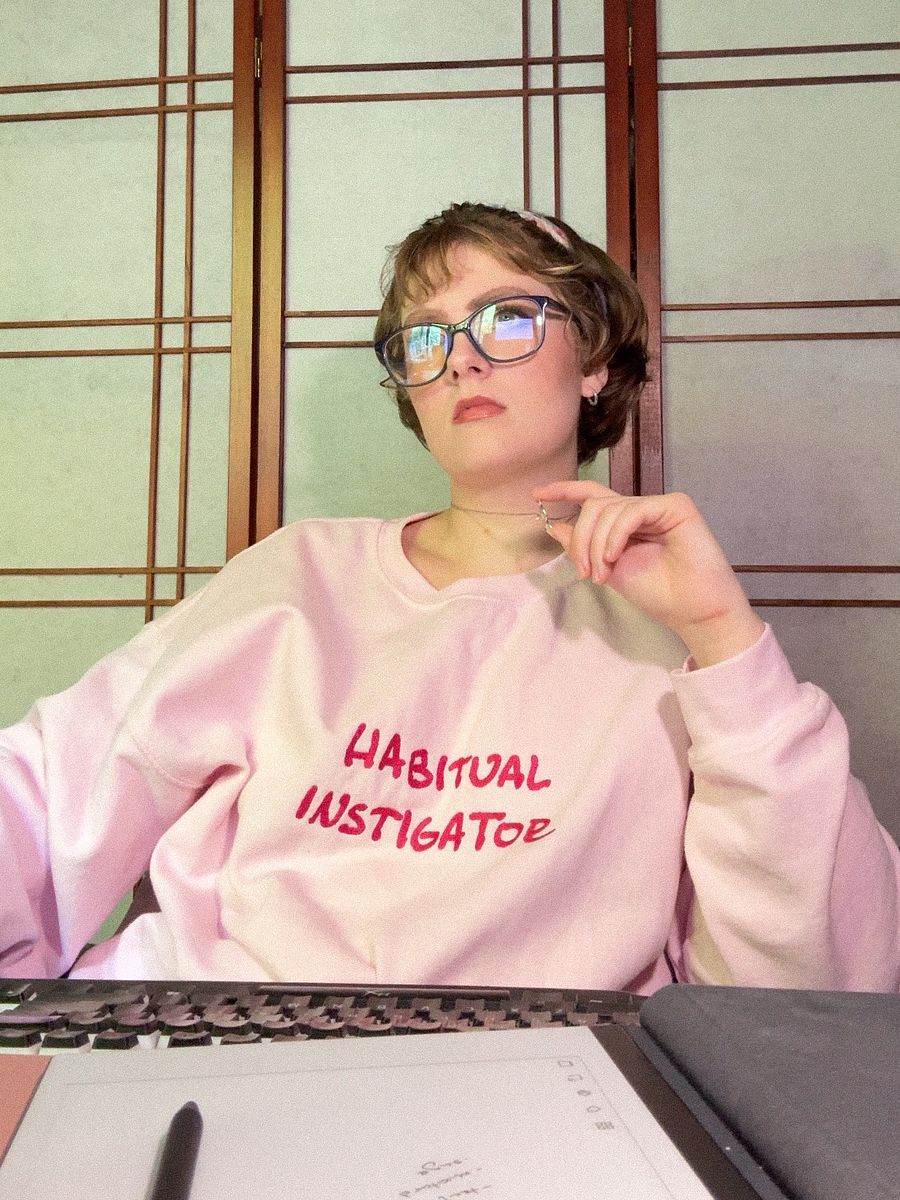 HABITUAL INSTIGATOR (lg. design, pink thread) embroidered crewneck product image (4)