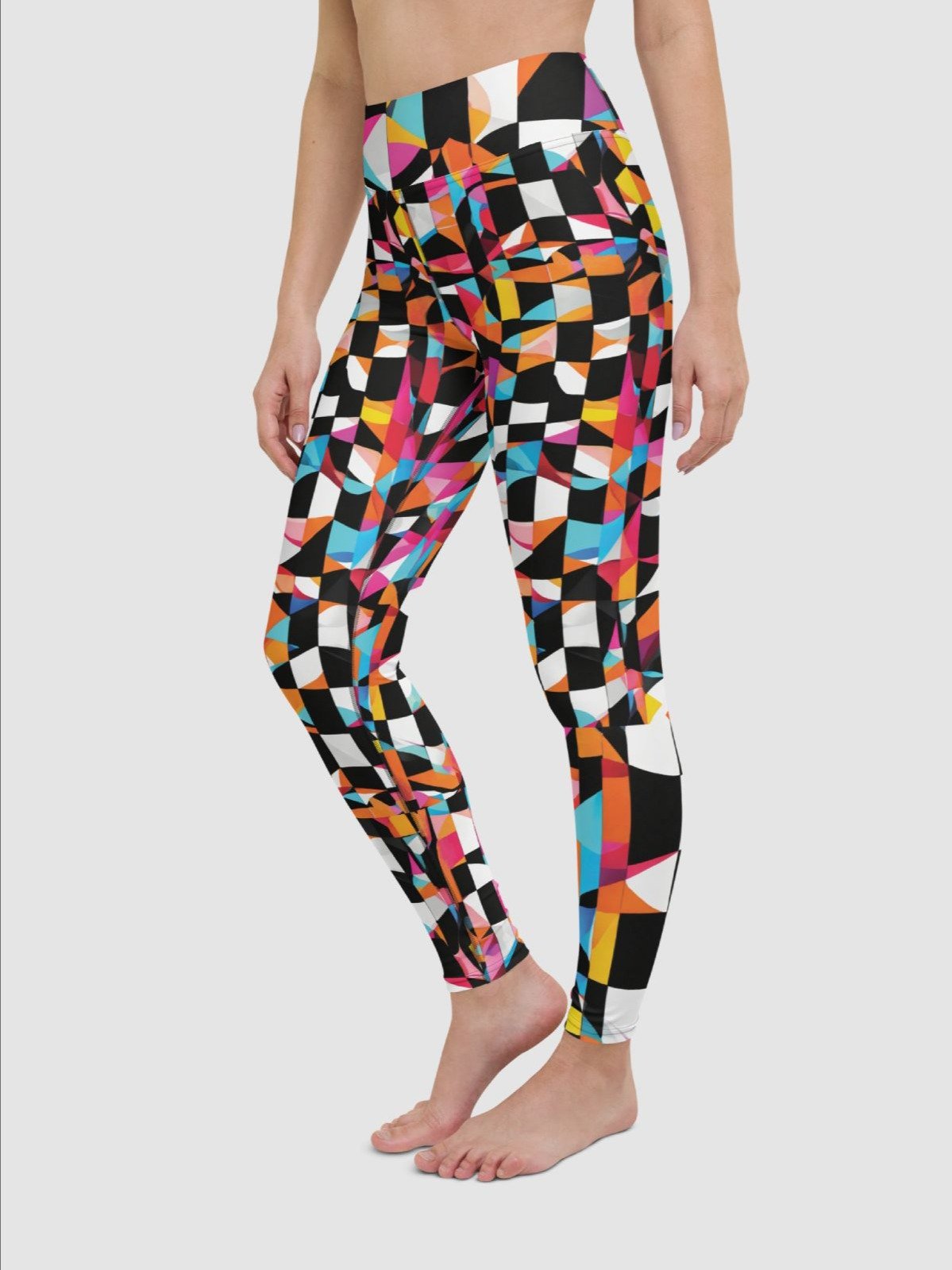 Printed High-waisted Leggings "Colorful Modern Abstract Checkered Art" product image (5)