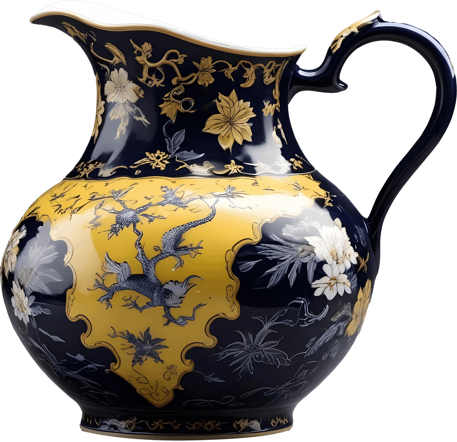 Chinese Porcelain Pitcher with Golden Dragon Motif PNG product image (1)