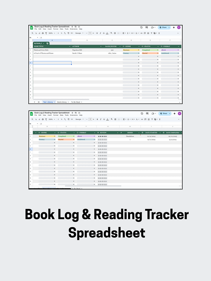 Book Log & Reading Tracker Spreadsheet | Your Digital Library product image (1)
