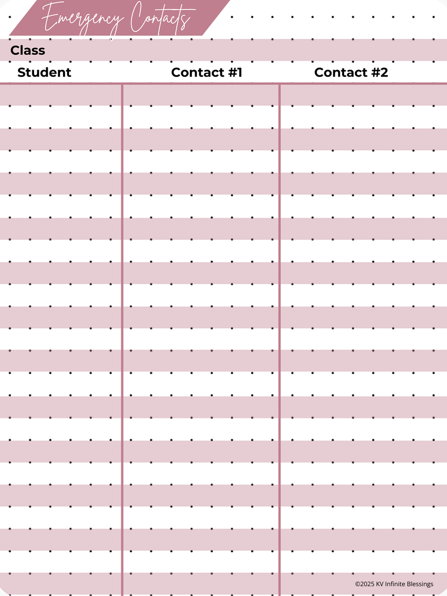 Emergency Contacts | Digital & Printable Bullet Journal Layout for Educators product image (5)