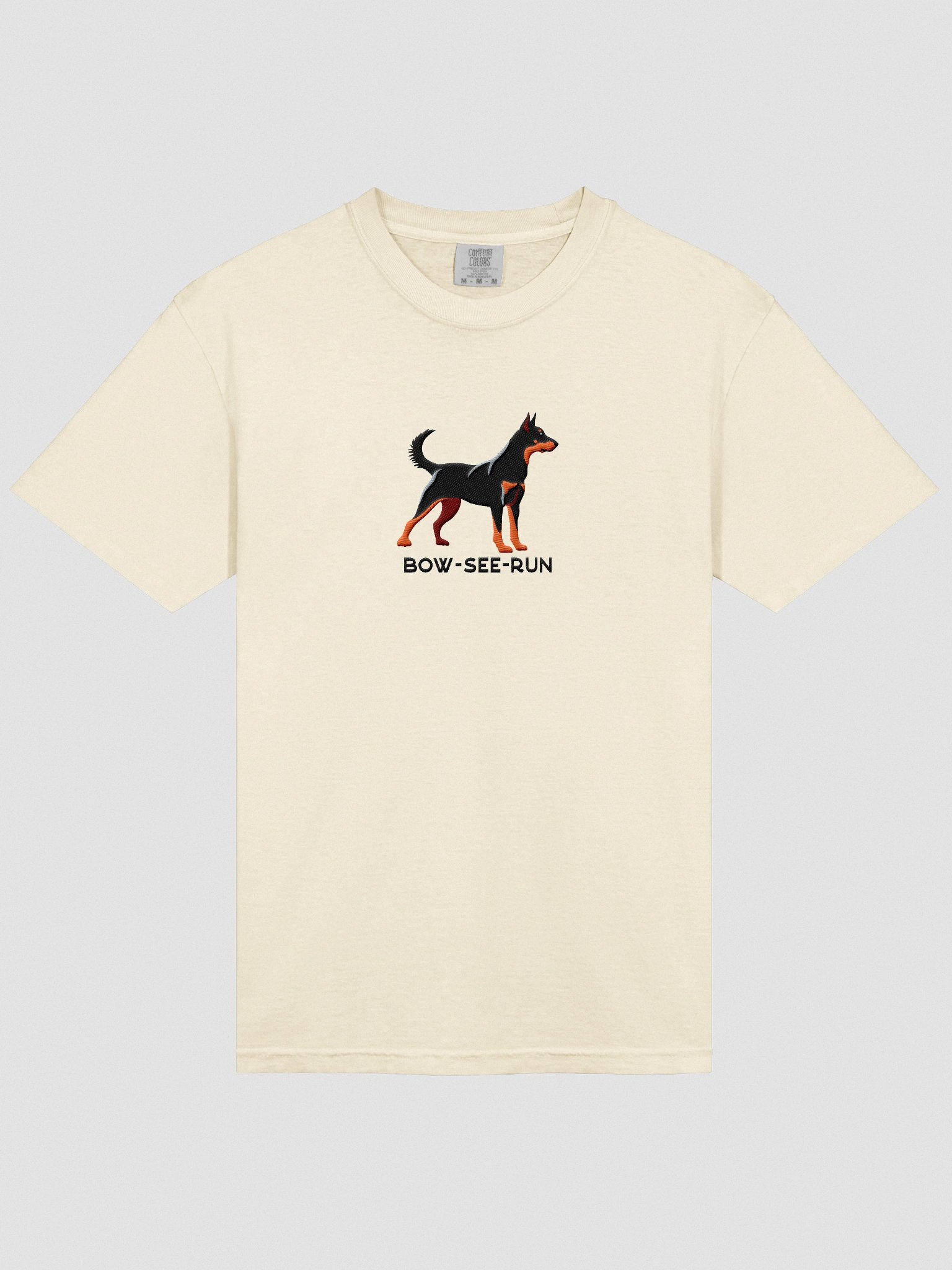 Bow-See-Run T-Shirt(Embroidered) of a Beauceron(Black & Tan, Cropped Ears) product image (6)