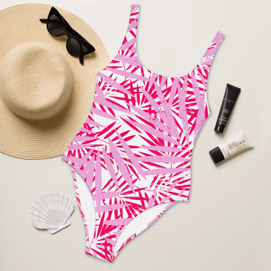 Ladies full swimsuit in lovely tropical Pink palm leaves design. Fresh and trendy. product image (6)