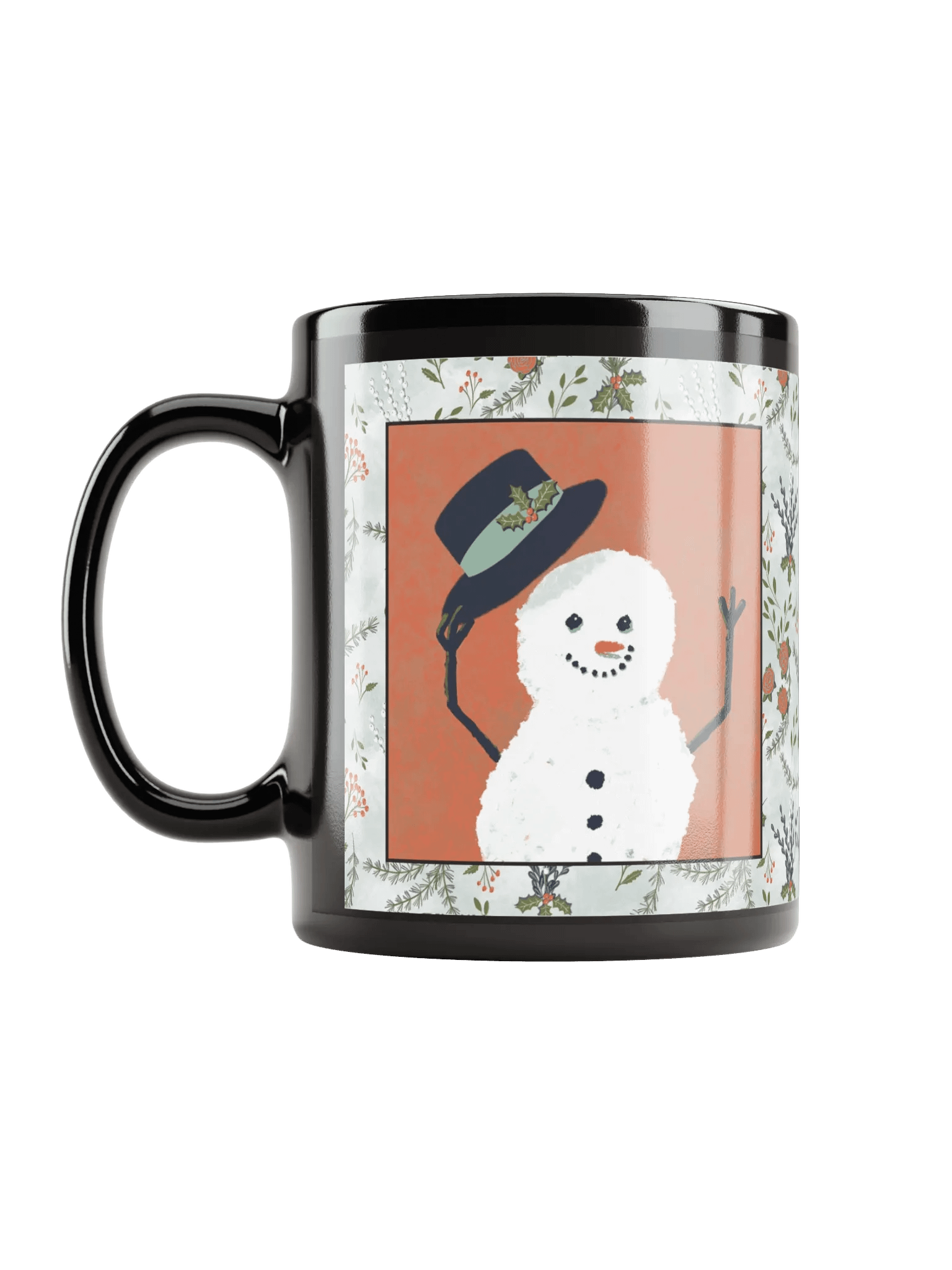 “Snowman Hello” Coffee-Tea-Cocoa Ceramic Mug - Black product image (2)
