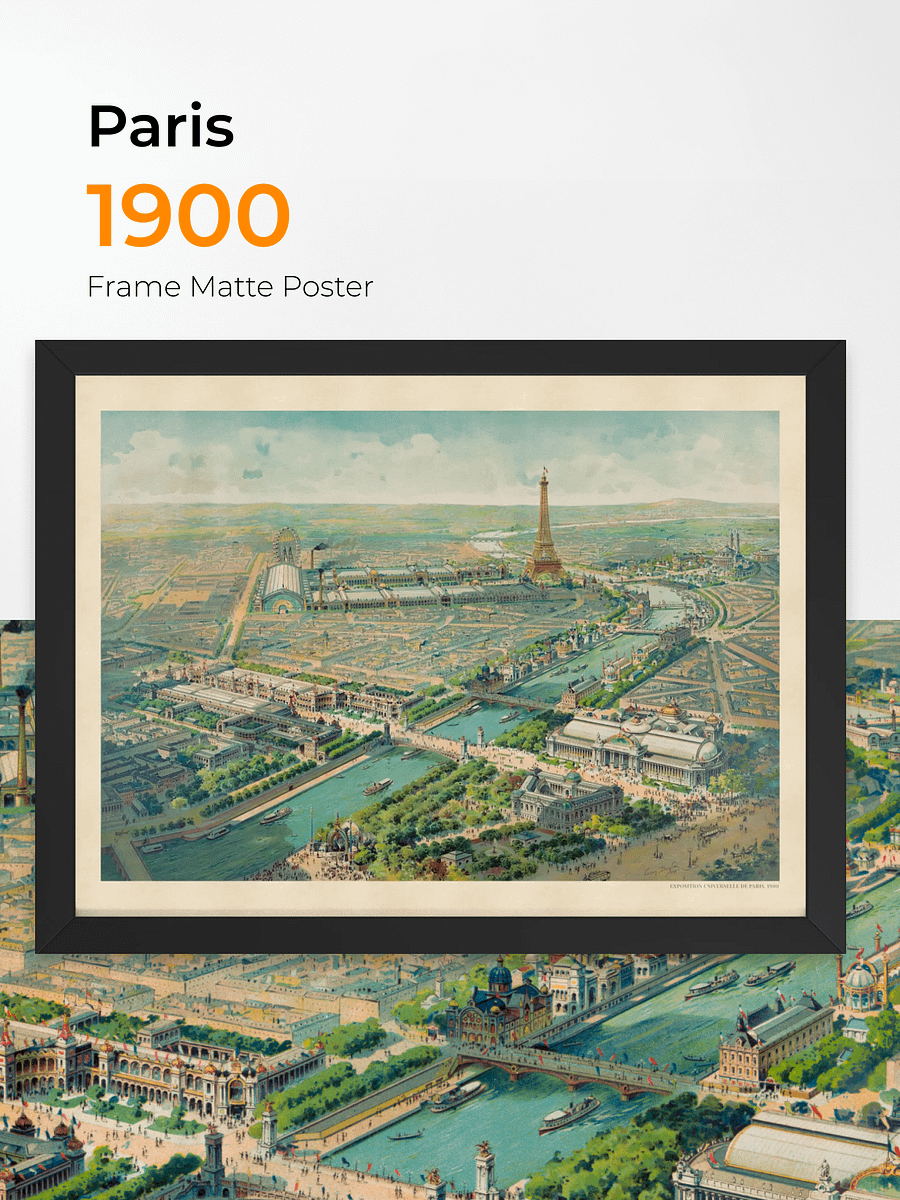 Paris 1900 Framed Poster Print – Hand-Drawn Historic City View product image (1)