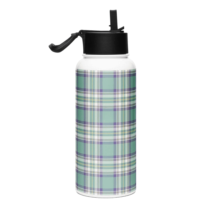 Light Green, Purple & Yellow Plaid Water Bottle product image (1)