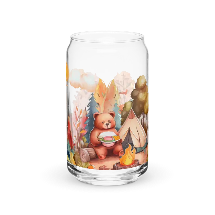 Camping Bear Glass Can | Wilderness Adventure Drinkware product image (1)