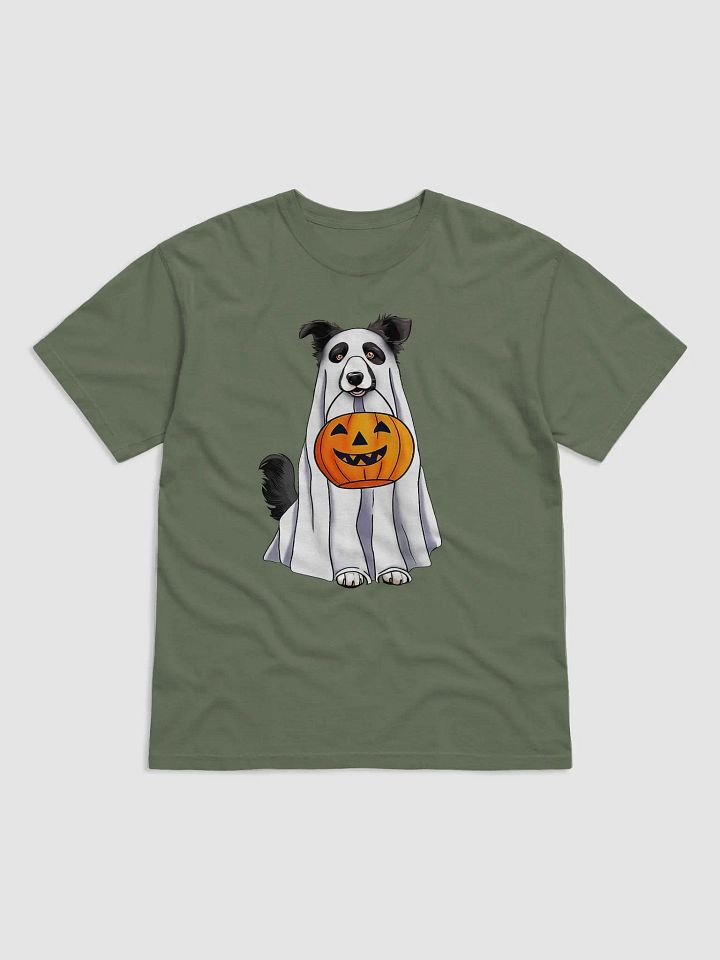 Border Collie Halloween Tee | Funny Halloween Border Collie Wearing a Ghost Costume with Pumpkin Basket product image (2)
