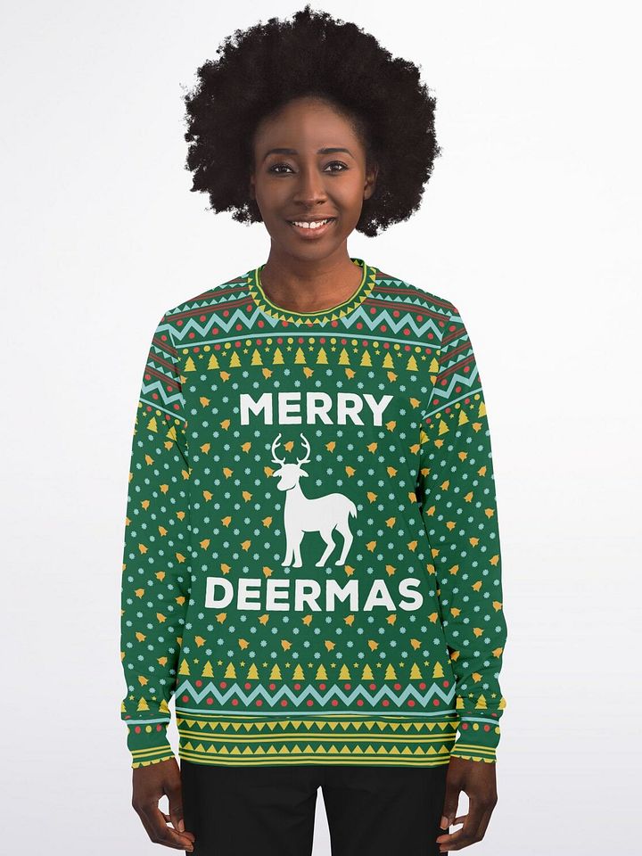 "Merry DeerMas" Ugly Christmas Sweater | Reindeer Holiday Sweatshirt | Festive Green Winter Party Outfit product image (1)