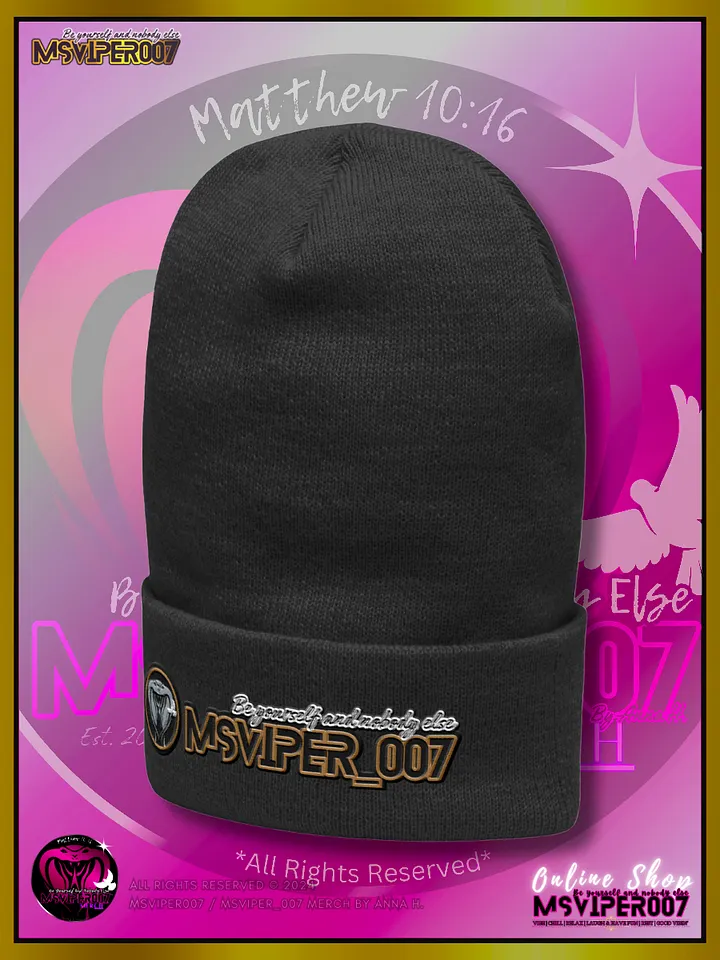 Cuffed Beanie [ Embroidered Design(s) ] - "MsViper_007™ Brand [gld-yllw/blk/V1] - Support&Sport" Stylish Beanie by Anna H. product image (2)