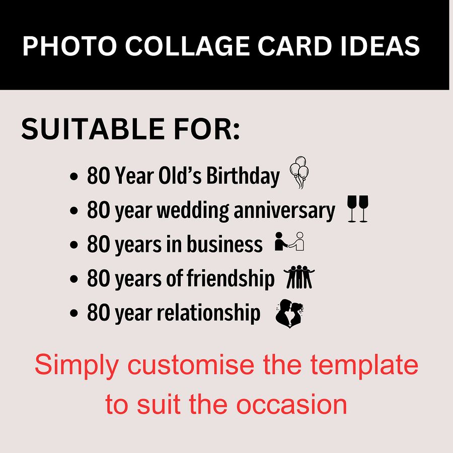 Eighty Year Celebration Card Photo Collage Canva Template product image (2)